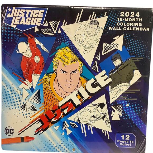 Justice League Coloring Wall Calendar, 2024 16-Month Collector's New Sealed - Picture 1 of 2